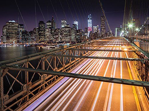 Pyramid Art Group Stampa su Tela Light Trails, Brooklyn Bridge, New York, Multicolore, 0.96 x 60 x 3 cm