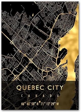 VenoaL Canada City Map Black Golden Wall Art Tela dipinto Minimalisti Poster nordici e stampe Immagini murali for decorazioni for il soggiorno (Color : B, Size : 40X50 cm No Framed)