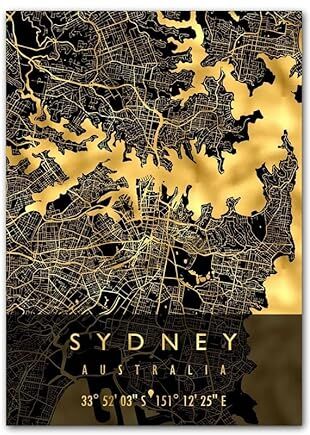 VenoaL Londra Sydney UK Australia City Map Wall Art Canvas dipingendo poster nordici e stampe Decorazioni immagini for la casa del soggiorno (Color : K, Size : 40X50 cm No Framed)