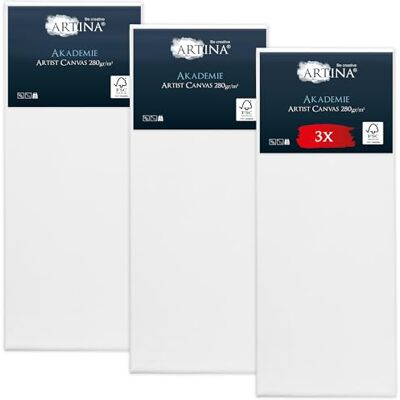 Artina Set da 3 Tela per Dipingere Telaio in Legno Certificato FSC® 30x80cm bianca 100% cotone non si deforma canvas tele per pittura Grandi pittori quadro Akademie Artina Set da 3 Tela per Dipingere Telaio in Legno Certificato FSC® 30x80cm bianca 100% cotone non si deforma canvas tele per pittura Grandi pittori quadro Akademie