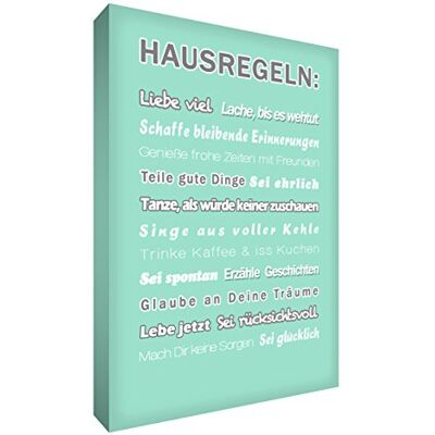Little Helper Feel Good Art Quadro da parete in tela con scritta Hausregeln, 30 x 20 cm, colore: Verde menta Little Helper Feel Good Art Quadro da parete in tela con scritta Hausregeln, 30 x 20 cm, colore: Verde menta