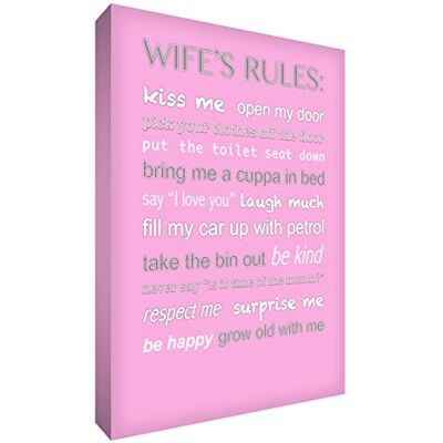 ART Stampa su Tela, Scritta in calligrafie Diverse, Motivo: Le Regole della Moglie, 61 x 40 cm, Spessore: 6 cm, Rosa(Pink Soft Pink) ART Stampa su Tela, Scritta in calligrafie Diverse, Motivo: Le Regole della Moglie, 61 x 40 cm, Spessore: 6 cm, Rosa(Pink Soft Pink)