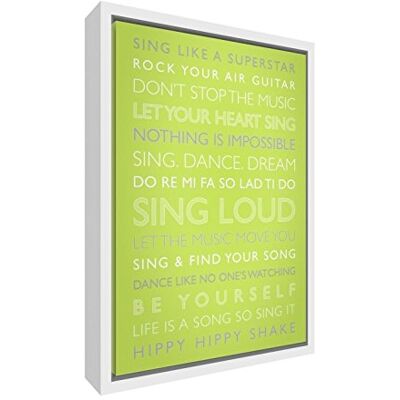 Stampa Artistica Sing Loud Stampa su Tela con Telaio in Legno Massiccio Bianco Surround, Colore: Verde Lime, 44 x 34 x 3 cm, Medio Stampa Artistica Sing Loud Stampa su Tela con Telaio in Legno Massiccio Bianco Surround, Colore: Verde Lime, 44 x 34 x 3 cm, Medio
