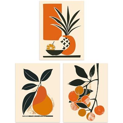 Wee Blue Coo Set of 3 Prints Summer Fruit Boho Mid Century Orange Kitchen Poster Wall Art 12X16 Wee Blue Coo Set of 3 Prints Summer Fruit Boho Mid Century Orange Kitchen Poster Wall Art 12X16