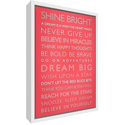 Stampa Artistica Dream Big Stampa su Tela con Telaio in Legno Massiccio Bianco Surround, Colore: Corallo/Arancio, 64 x 44 x 3 cm, Grande Stampa Artistica Dream Big Stampa su Tela con Telaio in Legno Massiccio Bianco Surround, Colore: Corallo/Arancio, 64 x 44 x 3 cm, Grande