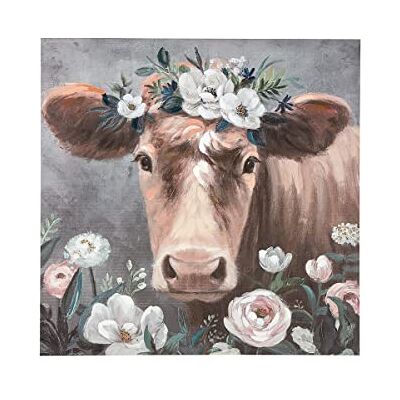 Gilde Quadro da parete su tela XXL – Mucca con fiori – Decorazione da parete XL da appendere – Decorazione soggiorno colore naturale/bianco – 90 x 90 cm Gilde Quadro da parete su tela XXL – Mucca con fiori – Decorazione da parete XL da appendere – Decorazione soggiorno colore naturale/bianco – 90 x 90 cm