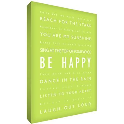 ART 16 x 12 Pollici A3 Be Happy Moderni tipografiche Spessi Casella Canvas, Lime Green ART 16 x 12 Pollici A3 Be Happy Moderni tipografiche Spessi Casella Canvas, Lime Green