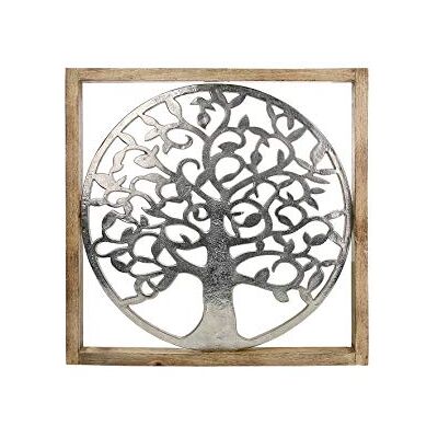 Gilde Quadro decorativo XXL albero della vita – albero della vita in alluminio – con cornice in legno 60 x 60 cm – Decorazione da parete soggiorno – Colori: argento marrone Gilde Quadro decorativo XXL albero della vita – albero della vita in alluminio – con cornice in legno 60 x 60 cm – Decorazione da parete soggiorno – Colori: argento marrone