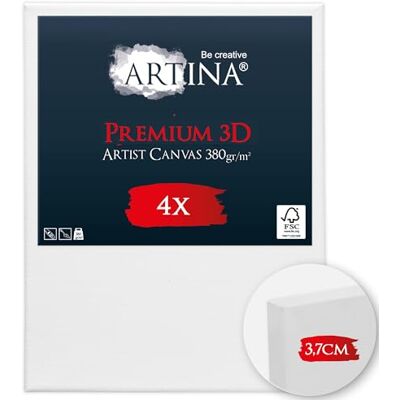 Artina Set da 4 Tele per Dipingere Piccole FSC® Telaio in Legno per Pittori 24x30cm 100% cotone spessore alto resistente comodo tela pittura intelaiata quadri bianca 3D Premium Artina Set da 4 Tele per Dipingere Piccole FSC® Telaio in Legno per Pittori 24x30cm 100% cotone spessore alto resistente comodo tela pittura intelaiata quadri bianca 3D Premium