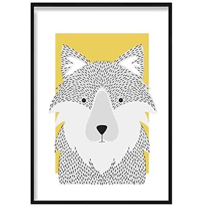 ARTZE Wall Art Wolf Sketch Style Poster per cameretta dei bambini, 50 cm di larghezza x 70 cm, colore: Giallo ARTZE Wall Art Wolf Sketch Style Poster per cameretta dei bambini, 50 cm di larghezza x 70 cm, colore: Giallo