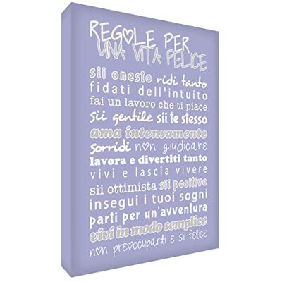ART HPLF1216-16IT Quadro su Tela da Muro in Moderno Stile Tipografico con Testo Regole per Una Vita Felice, Lilla, 40 x 30 x 4 cm ART HPLF1216-16IT Quadro su Tela da Muro in Moderno Stile Tipografico con Testo Regole per Una Vita Felice, Lilla, 40 x 30 x 4 cm