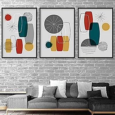 ARTZE Wall Art Mid Century Stampa geometrica astratta moderna, 3 pezzi, formato A2 ARTZE Wall Art Mid Century Stampa geometrica astratta moderna, 3 pezzi, formato A2