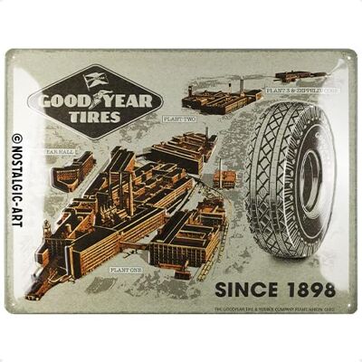 ART Targa retrò, 30 x 40 cm, Goodyear – Factories since 1898 – Idee regalo per amanti di motore, in metallo, design vintage ART Targa retrò, 30 x 40 cm, Goodyear – Factories since 1898 – Idee regalo per amanti di motore, in metallo, design vintage