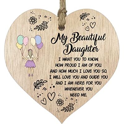 Stuff4 Placca a forma di cuore in legno da appendere, con scritta in lingua inglese "Beautiful Daughter", idea regalo per la figlia, regalo di compleanno o Natale Stuff4 Placca a forma di cuore in legno da appendere, con scritta in lingua inglese "Beautiful Daughter", idea regalo per la figlia, regalo di compleanno o Natale