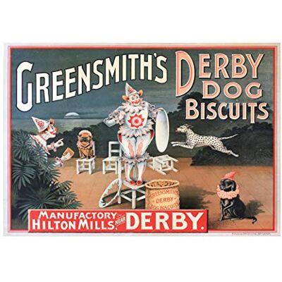 Wee Blue Coo Ad Dog Biscuits Greensmith Derby Clown Circus Wall Art Print verde Circo Parete Wee Blue Coo Ad Dog Biscuits Greensmith Derby Clown Circus Wall Art Print verde Circo Parete