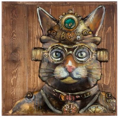 Gilde Quadro Steampunk Cat quadrato – legno e metallo – motivo gatto – marrone – altezza 50 cm x larghezza 50 cm Gilde Quadro Steampunk Cat quadrato – legno e metallo – motivo gatto – marrone – altezza 50 cm x larghezza 50 cm