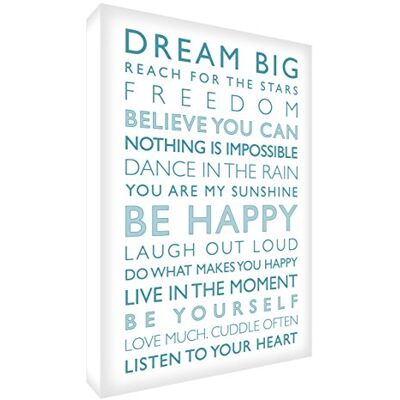 ART -Tela con Gallery Wrapped con pannello anteriore (91 X 60 X 4 cm, misura XL, colore: bianco, motivo: Be Happy, colore: foglia di tè ART -Tela con Gallery Wrapped con pannello anteriore (91 X 60 X 4 cm, misura XL, colore: bianco, motivo: Be Happy, colore: foglia di tè