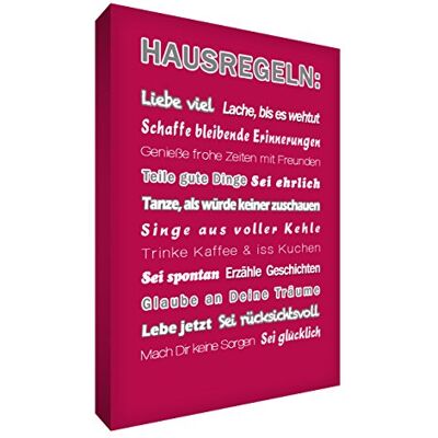 Little Helper Feel Good Art Quadro da parete, in tela con scritta in lingua tedesca Hausregeln, 40 x 30 cm, colore: Rosa Little Helper Feel Good Art Quadro da parete, in tela con scritta in lingua tedesca Hausregeln, 40 x 30 cm, colore: Rosa
