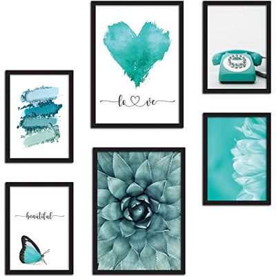 CREARREDA Set di Stampe da Parete Teal SENZA Cornici Decorazioni da Muro per Casa e Ufficio Materiali Certificati, Made in Italy Poster Abbinati 2 x A3 & 4 x A4-30x42 & 21x30 CREARREDA Set di Stampe da Parete Teal SENZA Cornici Decorazioni da Muro per Casa e Ufficio Materiali Certificati, Made in Italy Poster Abbinati 2 x A3 & 4 x A4-30x42 & 21x30