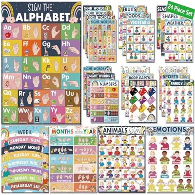 YIYDONG 24 poster della lingua dei segni americana, poster ASL per bambini, schede flash con lingua dei segni ABC, poster dell'alfabeto ASL per decorazioni in classe, 43,2 x 33 cm YIYDONG 24 poster della lingua dei segni americana, poster ASL per bambini, schede flash con lingua dei segni ABC, poster dell'alfabeto ASL per decorazioni in classe, 43,2 x 33 cm