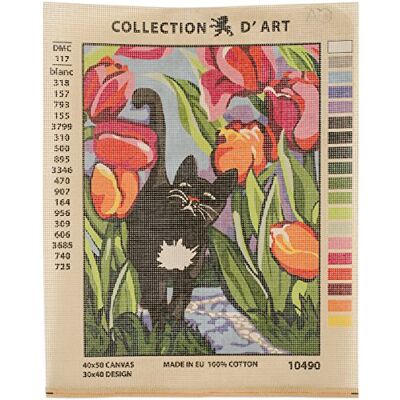 Collection d' Art Stampato Tela "Gatto con tulipani Collection d' Art Stampato Tela "Gatto con tulipani