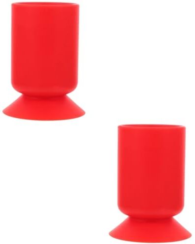 FRCOLOR 2 Pz Portapenne a Ventosa in Silicone Supporto Per Pennelli Da Trucco Portapenne Per Cosmetici Rosso Tazza Per Pennelli Da Trucco Gel Di Silice Anticaduta Ufficio