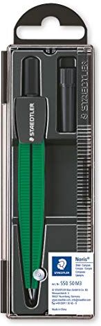 Staedtler 550 50 M3 Noris Compasso di precisione per i primi cerchi a scuola, con spillo da balia, colore: Verde metallizzato