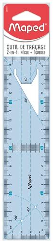 Maped – Squadra scolastica – Strumento di tracciamento 2 in 1 – Righello 20 cm e squadra 45° e 60° – Righello + squadra indistruttibile – Facilita i perpendicolari e simmetrie