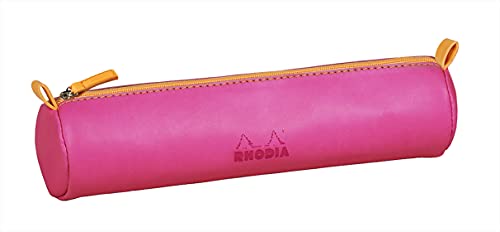 Rhodia Astuccio rotondo rodiarama fucsia – 21,5 x 5,5 cm – Cuciture reali arancione – interno in jersey avorio – portapenne, matite, pennarelli, piccole forniture