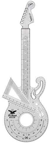 SUCK UK Righello Rockstar da 15 cm, goniometro e set di geometria quadrata da 60°, righello trasparente infrangibile, righello in plastica trasparente e righello di cancelleria musicale