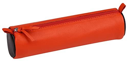 Clairefontaine Trousse rotonda in vera pelle, 22 cm x 5.5 cm di diametro, bicolore Arancio/Marrone