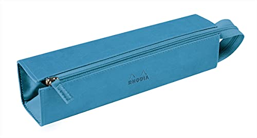 Rhodia Astuccio portapenne con apertura piatta, 23 x 5 x 5 cm, con chiusura lampo, utilizzabile in manico in finta pelle, colore: turchese