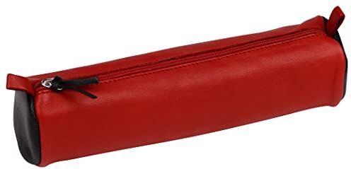 Clairefontaine Trousse rotonda in vera pelle, 22 cm x 5.5 cm di diametro, bicolore Rosso/Nero