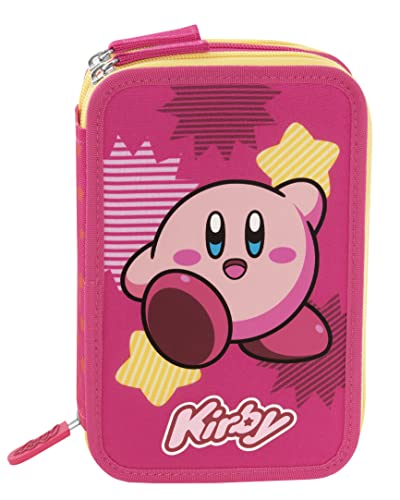 Kirby Con Penna Frixion, Astuccio Corredo 3 Zip Unisex Bambini E Ragazzi, Rosa (Pink),