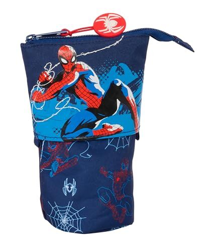 safta Spiderman Neon Astuccio convertibile in cubilet, astuccio per bambini, ideale per bambini in età scolastica, comodo e versatile, qualità e resistenza, 8 x 6 x 19 cm, colore blu marino, Blu