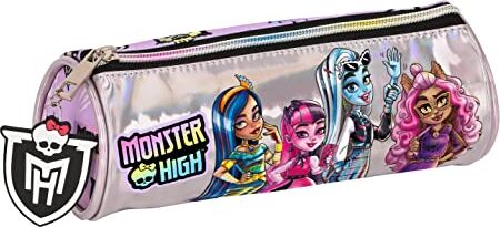 safta MONSTER HIGH Astuccio rotondo scolastico, astuccio per bambini, ideale per bambini dai 5 ai 14 anni, comodo e versatile, qualità e resistenza, 20 x 7 cm, colore lilla, viola, Estándar, Casual