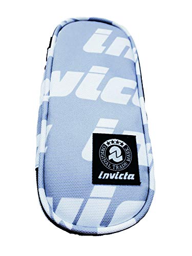 Seven ASTUCCIO INVICTA LETTERING BAULETTO OVALE CON CERNIERA GRIGIO E BIANCO