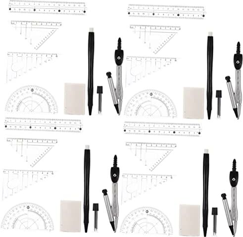 STOBOK 4 Set Insieme Stazionario Righello Quadrato Plastica Righello Metrico Bordo Del Triangolo Della Bussola Multistrumenti Matematica Metallo Forniture Per Studenti Alunno Maggiore