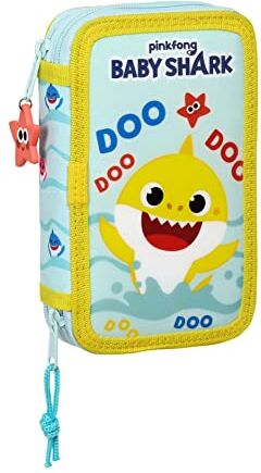 safta Astuccio per la scuola con 28 accessori inclusi di Baby Shark Beach Day, 125 x 40 x 195 mm, Azzurro/giallo, Taglia unica