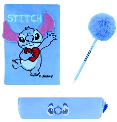 Disney Stitch Set di Cancelleria, Include Taccuino Stitch, Penna Pom Pom e Astuccio, Regalo per Ragazze e Adolescenti