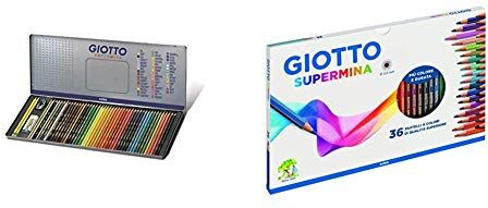 Giotto 237500 Supermina Scatola di Metallo da 50 Pezzi, multicolore & Supermina 36 pastelli a colori, assortiti, 36 Pezzi