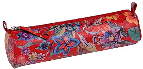 Clairefontaine -astuccio per la scuola rotondo rosso motivo Fiori Ø5,5x22 cm in vero cuoio d'agnello I Articoli per la scuola I astuccio per matite colorate I astuccio per matite   portapenne