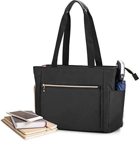 CURMIO Borsa Tote per Insegnante da Donna, Borsa da Lavoro per Insegnanti Portatile con Custodia Imbottita e Scomparti per Laptop, Materiale Scolastico, Solo Borsa, Nero