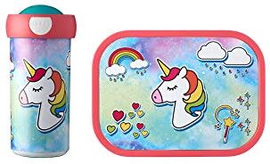 Mepal Set da Pranzo Campus Set da Pranzo per Bambini con Bicchiere e Porta Pranzo Set da Pranzo per la Scuola Lavabile in Lavastoviglie e senza BPA 300 ml + 750 ml Unicorn