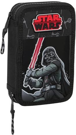 safta Star WARS THE FIGHTER Astuccio per scuola per bambini, con 28 utensili inclusi, ideale per bambini dai 5 ai 14 anni, comodo e versatile, qualità e resistenza, 12,5 x 4 x 19,5 cm, colore: nero, Nero