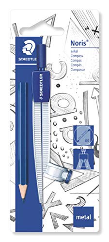 Staedtler Noris Compasso Scolastico, Con Adattatore Universale E Matita In Regalo, Per I Primi Esercizi Di Geometria, Diametro 30 Cm, 550 55 Bk, Blu, Set da 2 pezzi