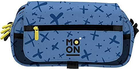 Grafoplás Astuccio tre scomparti con aletta blu, collezione Moon, dimensioni: 23 x 10 x 10 cm