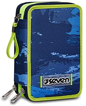 Seven Astuccio Scuola 3 Zip, Blu, Wet Color Boy, Triplo Scomparto Completo di Matite, Penne e Pennarelli, Accessori Scuola, Zaini Scuola, Scuola, Bambini e Ragazzi