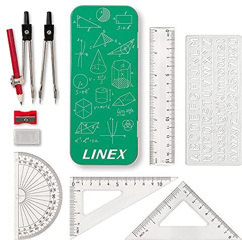 Linex Set di matematica, set geometria in latta, 10 pezzi