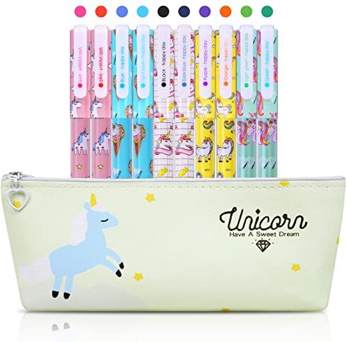 OFFCUP Astuccio con Motivo Unicorno, Pcs Cancelleria per Unicorno, Set Cancelleria Scuola con Penne e Astuccio, Cancelleria per Regalo Bambina, Regali di Unicorno per Ragazze di età 3+ Anni (Beige)